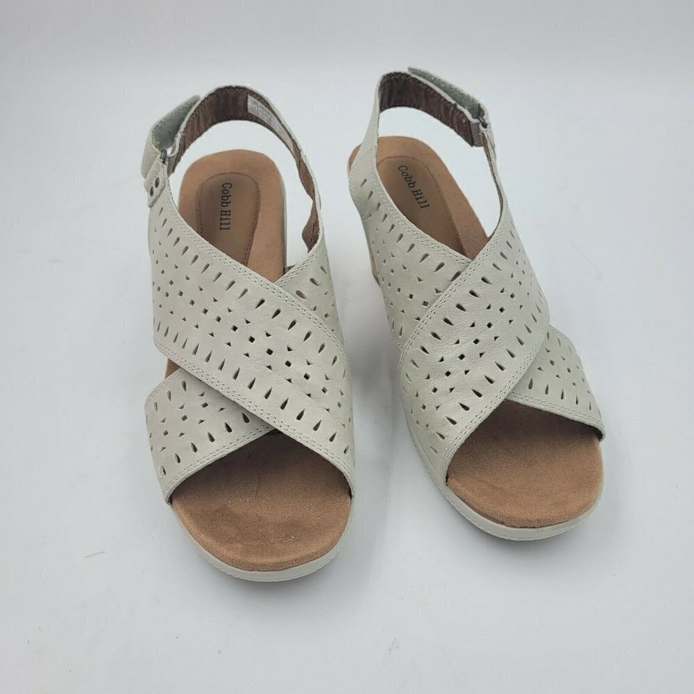 Cobb Hill Janna Slingback Wedge Sandal Shoe White Perforated Leather Siz… - Picture 2 of 10